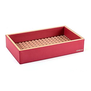 Maroon Leatherette & Rattan Cane Towel Tray by ICHKAN