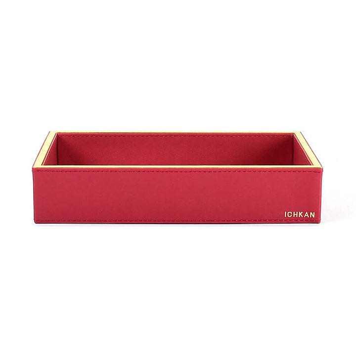 Maroon Leatherette & Rattan Cane Towel Tray by ICHKAN at Pernia's Pop Up Shop