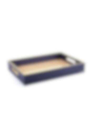 Midnight Blue Leatherette & Rattan Cane Tray by ICHKAN