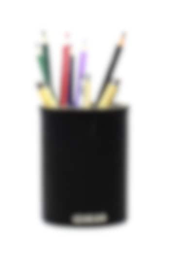 Black Vegan Leather Serpentine Circular Pen Holder by ICHKAN at Pernia's Pop Up Shop