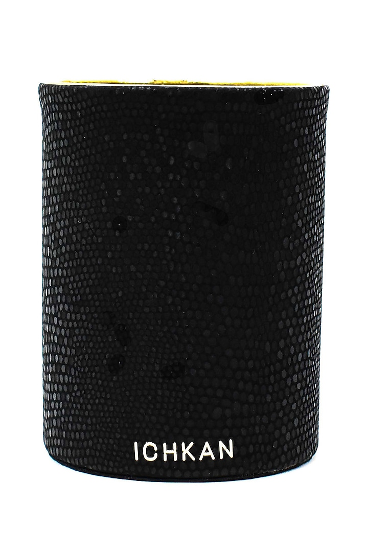 Black Vegan Leather Serpentine Circular Pen Holder by ICHKAN at Pernia's Pop Up Shop