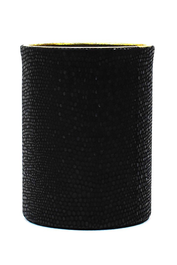 Black Vegan Leather Serpentine Circular Pen Holder by ICHKAN at Pernia's Pop Up Shop