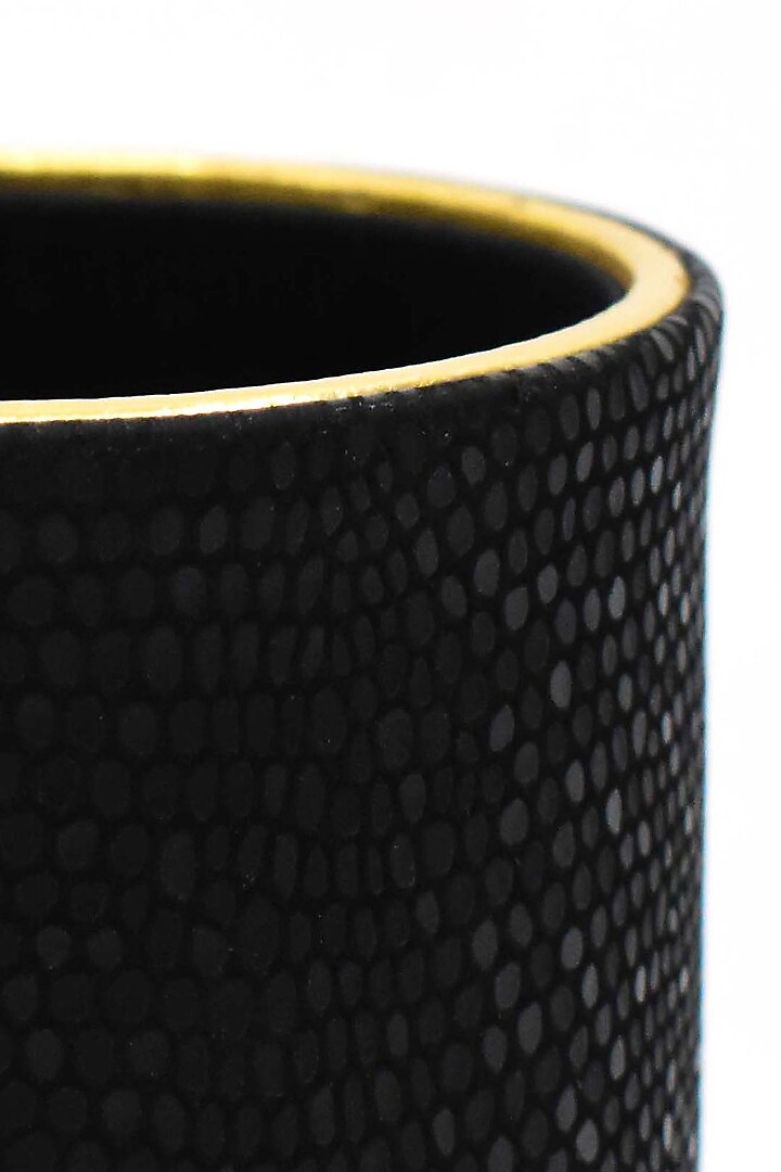 Black Vegan Leather Serpentine Circular Pen Holder by ICHKAN at Pernia's Pop Up Shop