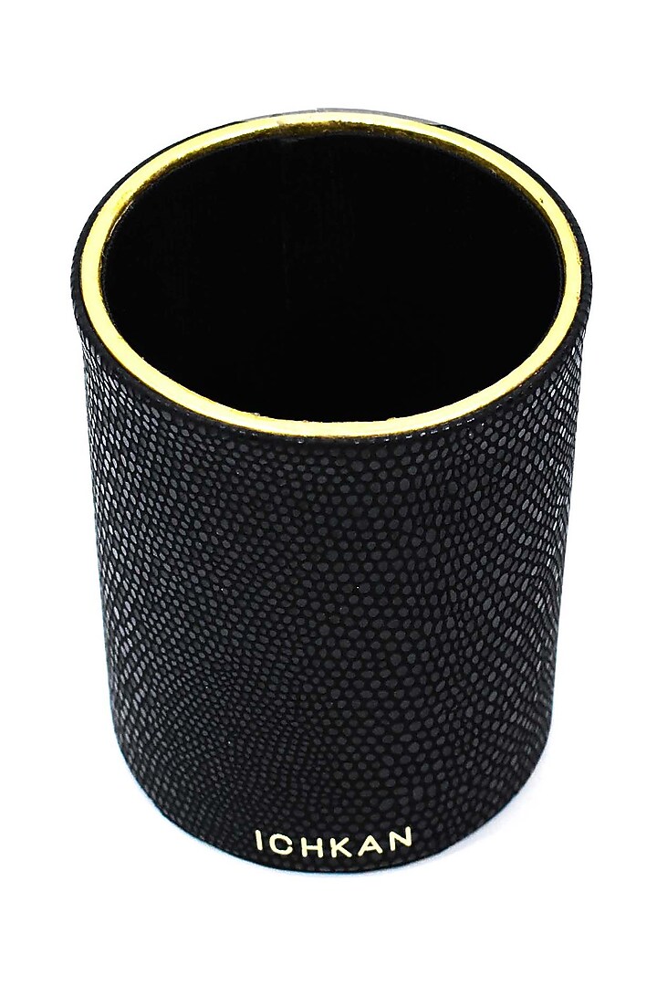 Black Vegan Leather Serpentine Circular Pen Holder by ICHKAN at Pernia's Pop Up Shop