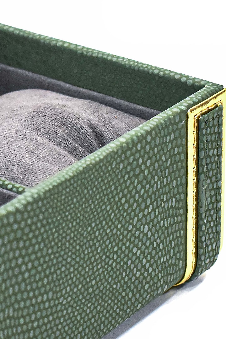 Olive Green Vegan Leather Serpentine Watch Box by ICHKAN at Pernia's Pop Up Shop