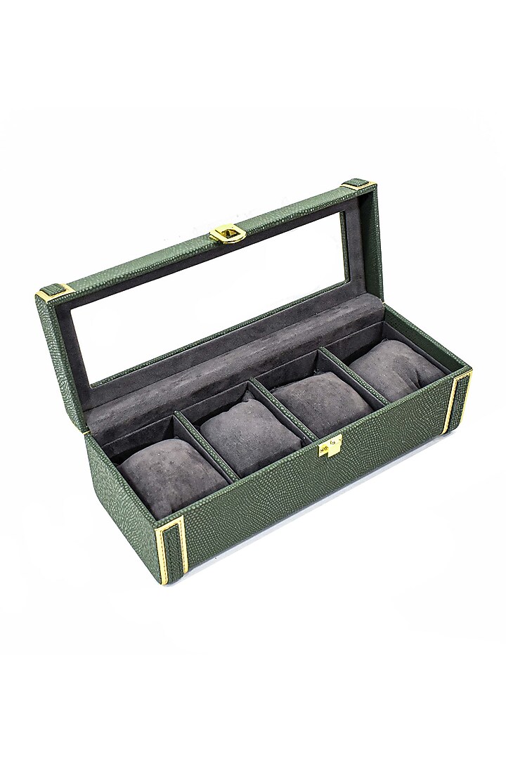 Olive Green Vegan Leather Serpentine Watch Box by ICHKAN at Pernia's Pop Up Shop