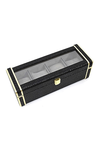 Black Vegan Leather Serpentine Watch Box by ICHKAN