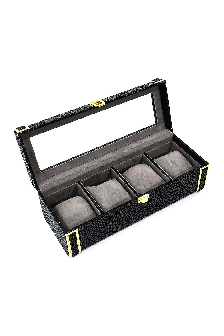 Black Vegan Leather Serpentine Watch Box by ICHKAN at Pernia's Pop Up Shop