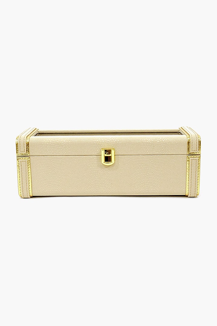 Ivory Vegan Leather Serpentine Watch Box by ICHKAN at Pernia's Pop Up Shop