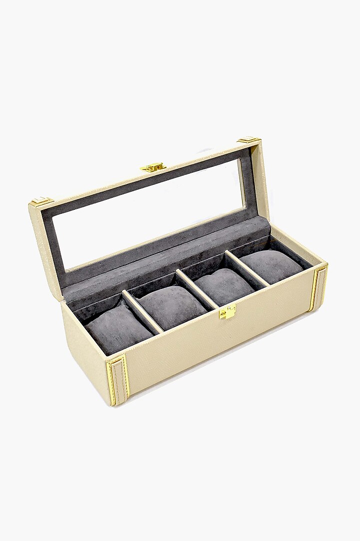 Ivory Vegan Leather Serpentine Watch Box by ICHKAN at Pernia's Pop Up Shop