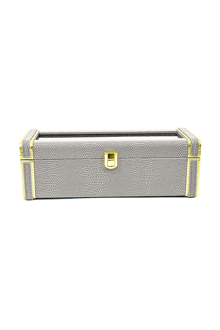 Grey Vegan Leather Serpentine Watch Box by ICHKAN at Pernia's Pop Up Shop