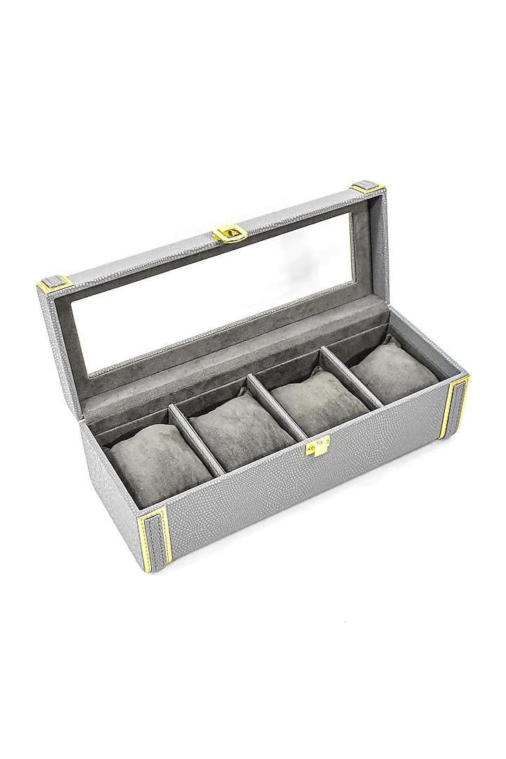 Grey Vegan Leather Serpentine Watch Box by ICHKAN at Pernia's Pop Up Shop