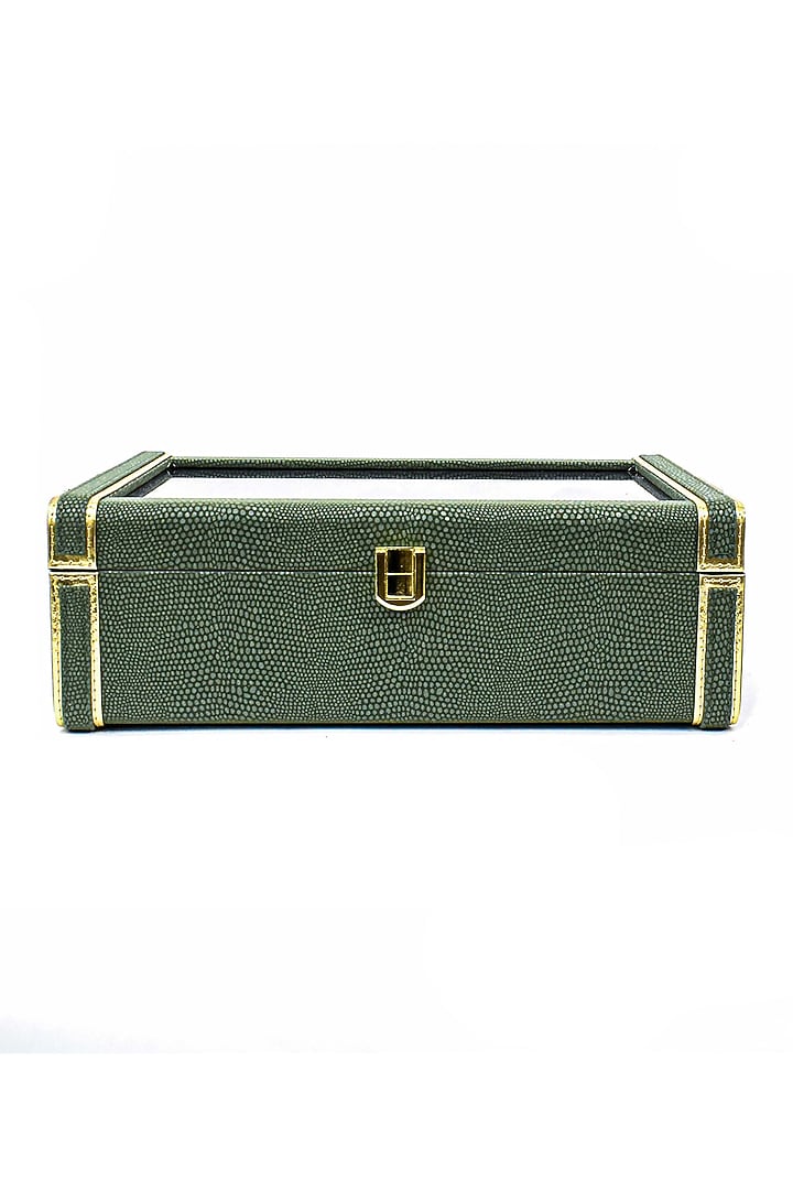 Olive Green Vegan Leather Serpentine Watch Box by ICHKAN at Pernia's Pop Up Shop
