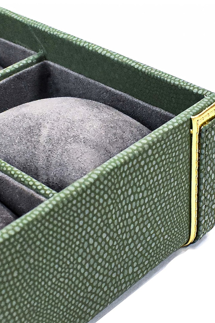 Olive Green Vegan Leather Serpentine Watch Box by ICHKAN at Pernia's Pop Up Shop