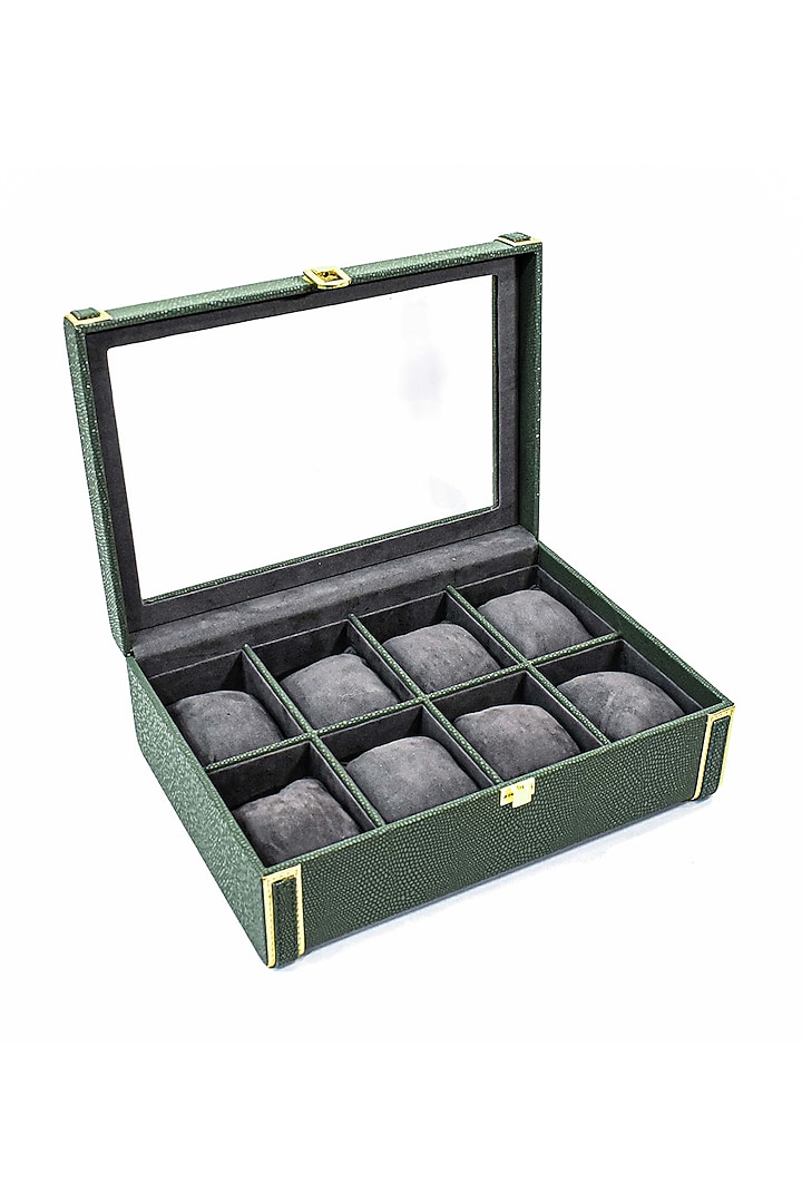 Olive Green Vegan Leather Serpentine Watch Box by ICHKAN at Pernia's Pop Up Shop