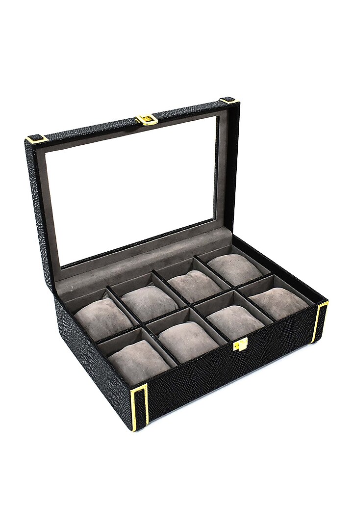 Black Vegan Leather Serpentine Watch Box by ICHKAN at Pernia's Pop Up Shop
