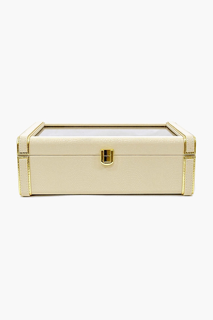 Ivory Vegan Leather Serpentine Watch Box by ICHKAN at Pernia's Pop Up Shop