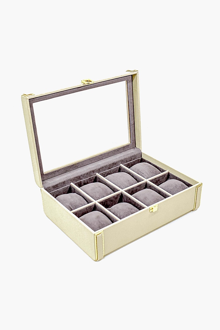 Ivory Vegan Leather Serpentine Watch Box by ICHKAN at Pernia's Pop Up Shop