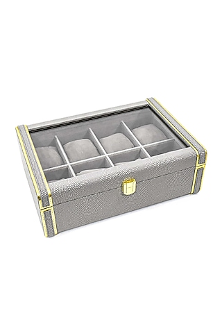 Grey Vegan Leather Serpentine Watch Box by ICHKAN