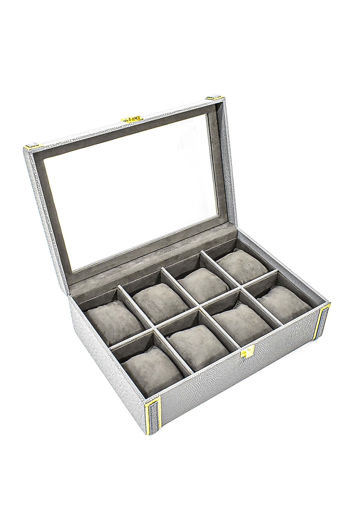 Grey Vegan Leather Serpentine Watch Box by ICHKAN at Pernia's Pop Up Shop