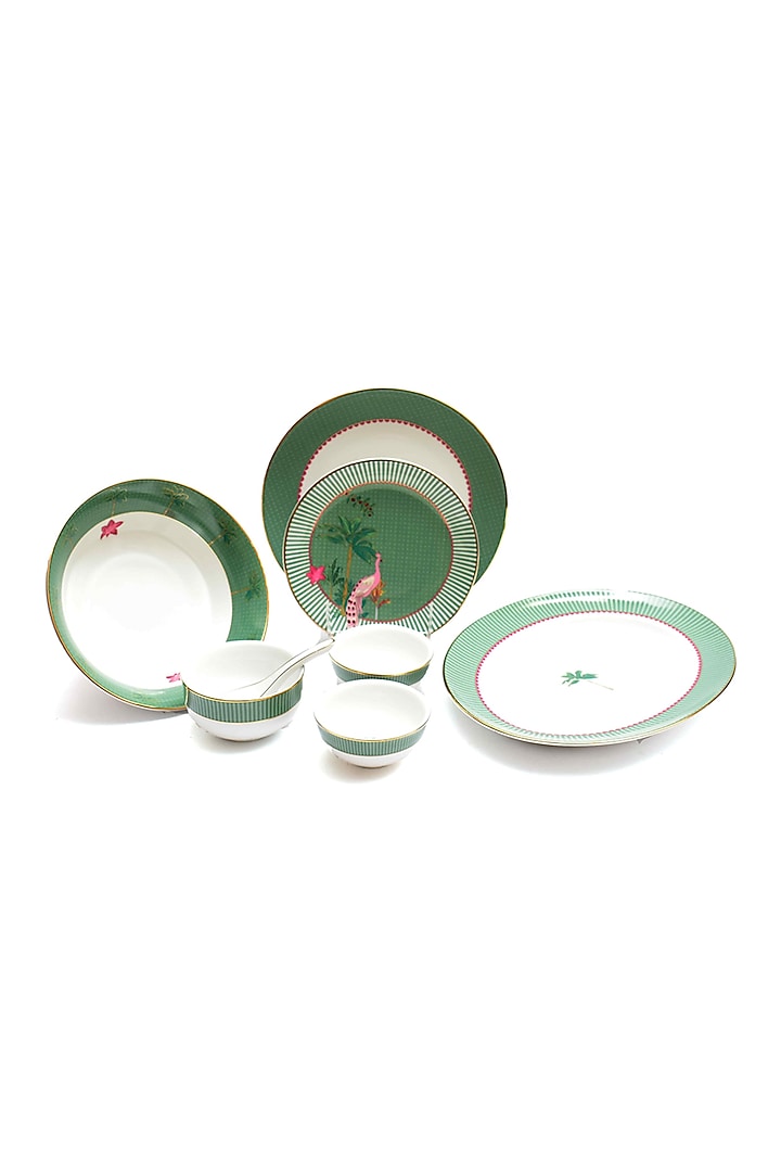 Green Porcelain Dinner Set (Set of 33) by ICHKAN