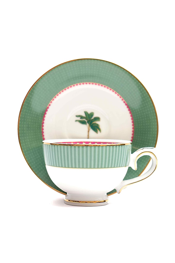 Green Porcelain Tea Cup & Saucer Set (Set of 12) by ICHKAN at Pernia's Pop Up Shop