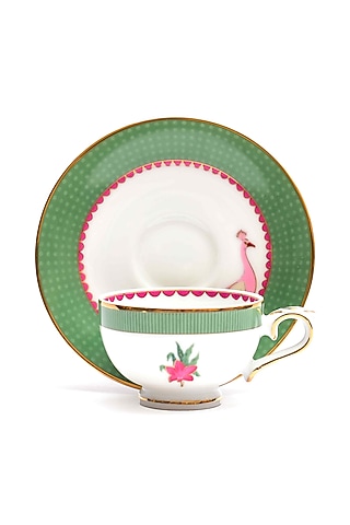Green Porcelain Cup and Saucer Set. (Set of 12) by ICHKAN