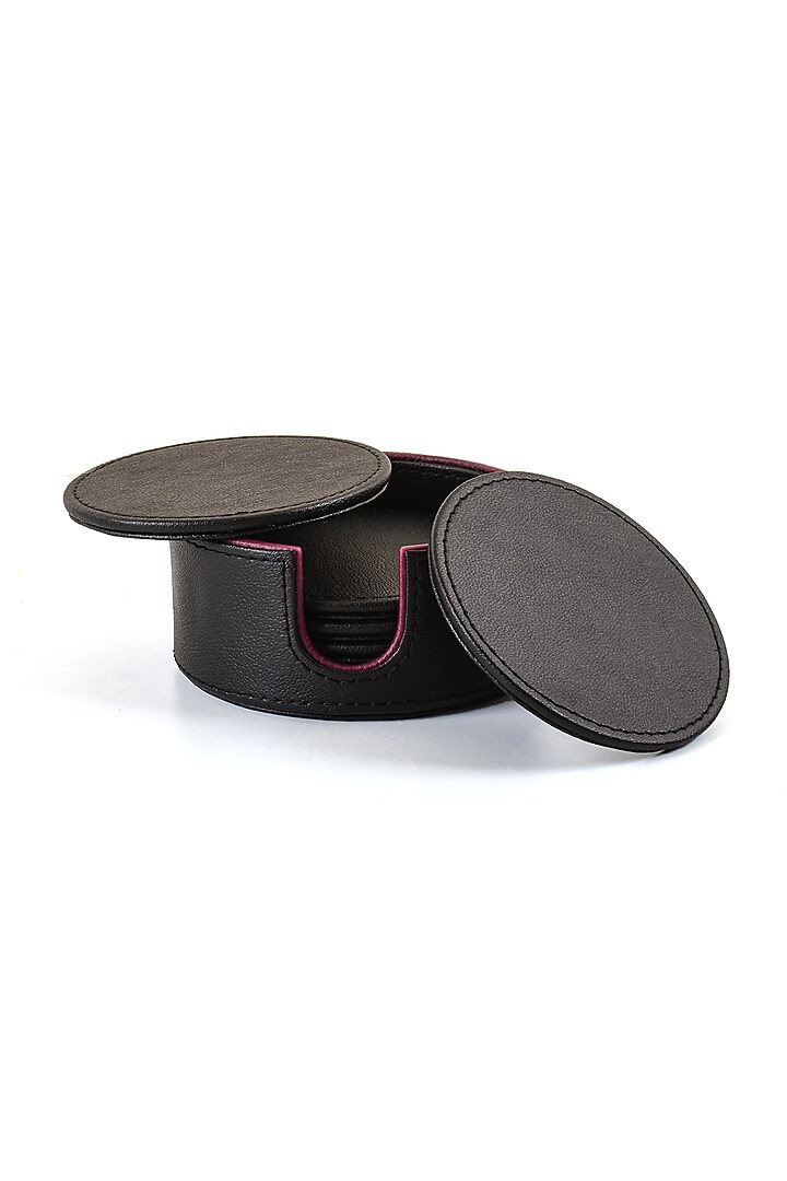 Black Leatherette Coaster Set by ICHKAN at Pernia's Pop Up Shop