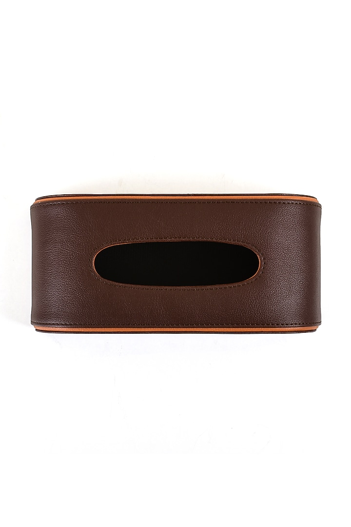 Dark Brown Leatherette Curved Tissue Box by ICHKAN at Pernia's Pop Up Shop