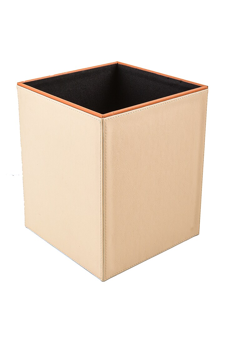 Beige Leatherette Dustbin by ICHKAN at Pernia's Pop Up Shop
