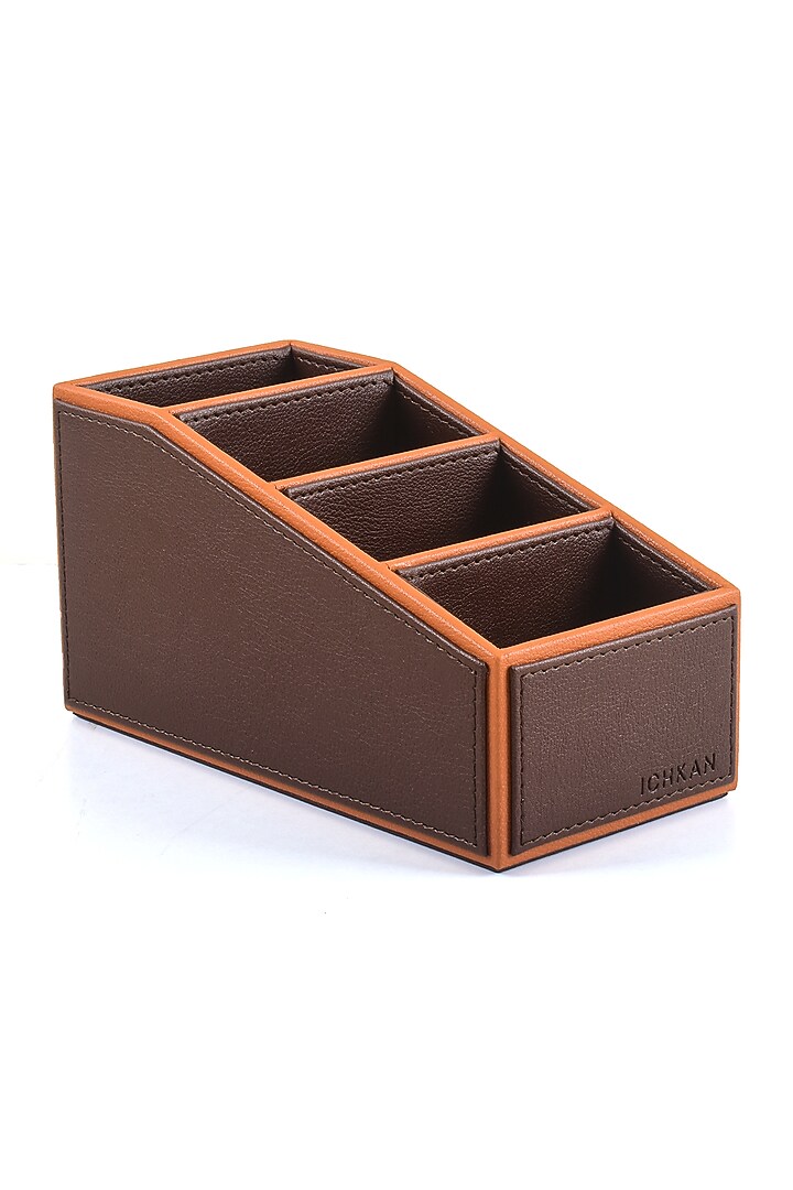 Dark Brown Leatherette Desk Organizer by ICHKAN at Pernia's Pop Up Shop