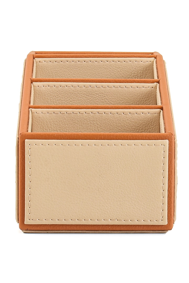 Beige Leatherette Desk Organizer by ICHKAN at Pernia's Pop Up Shop