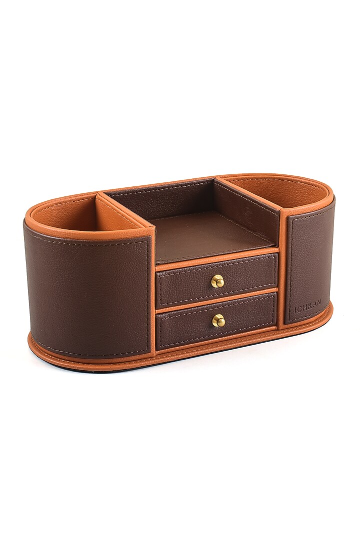 Dark Brown Leatherette Table Organizer by ICHKAN at Pernia's Pop Up Shop