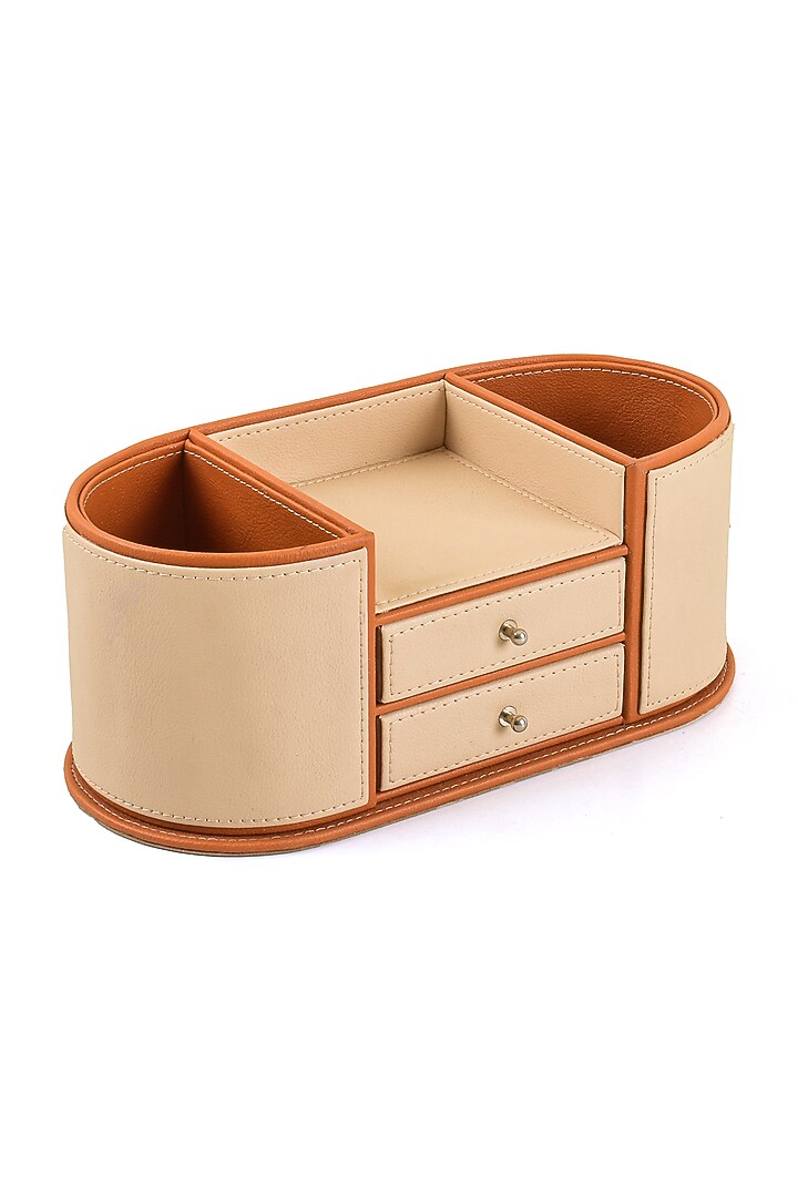 Beige Leatherette Table Organizer by ICHKAN at Pernia's Pop Up Shop