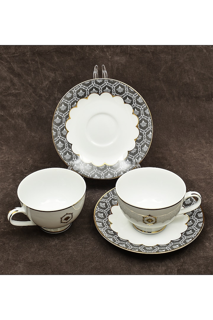 White Porcelain Cup & Saucer Set With Gift Box by ICHKAN