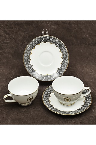 White Porcelain Cup & Saucer Set With Gift Box by ICHKAN