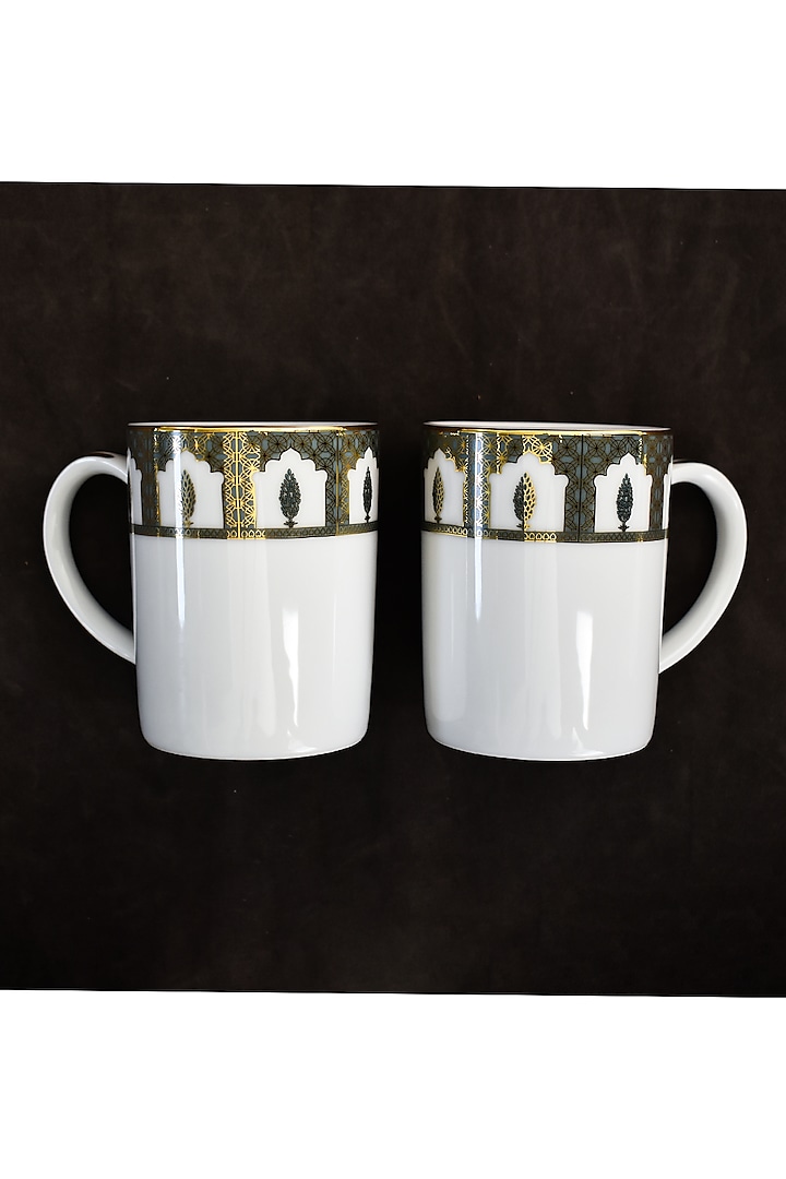 White & Golden Porcelain Printed Mug Set by ICHKAN