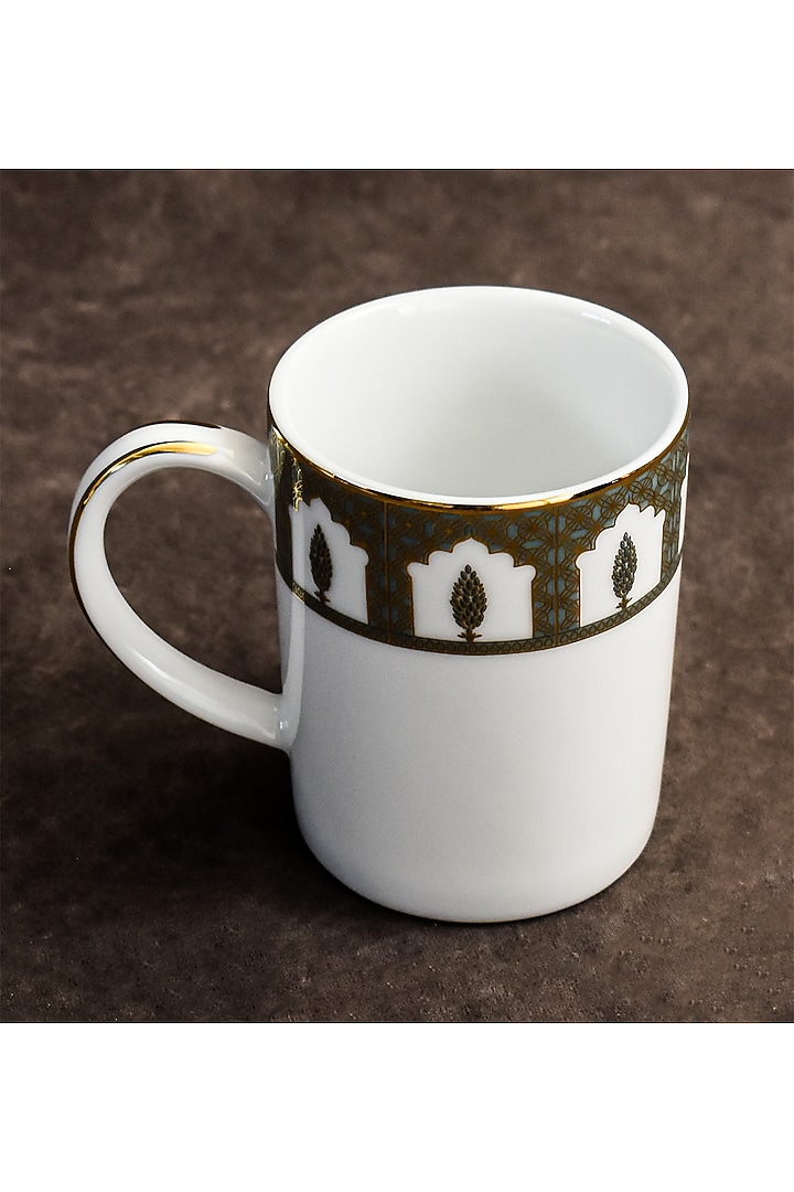 White & Golden Porcelain Printed Mug Set by ICHKAN at Pernia's Pop Up Shop