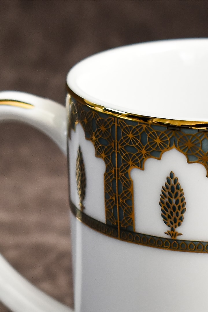 White & Golden Porcelain Printed Mug Set by ICHKAN at Pernia's Pop Up Shop