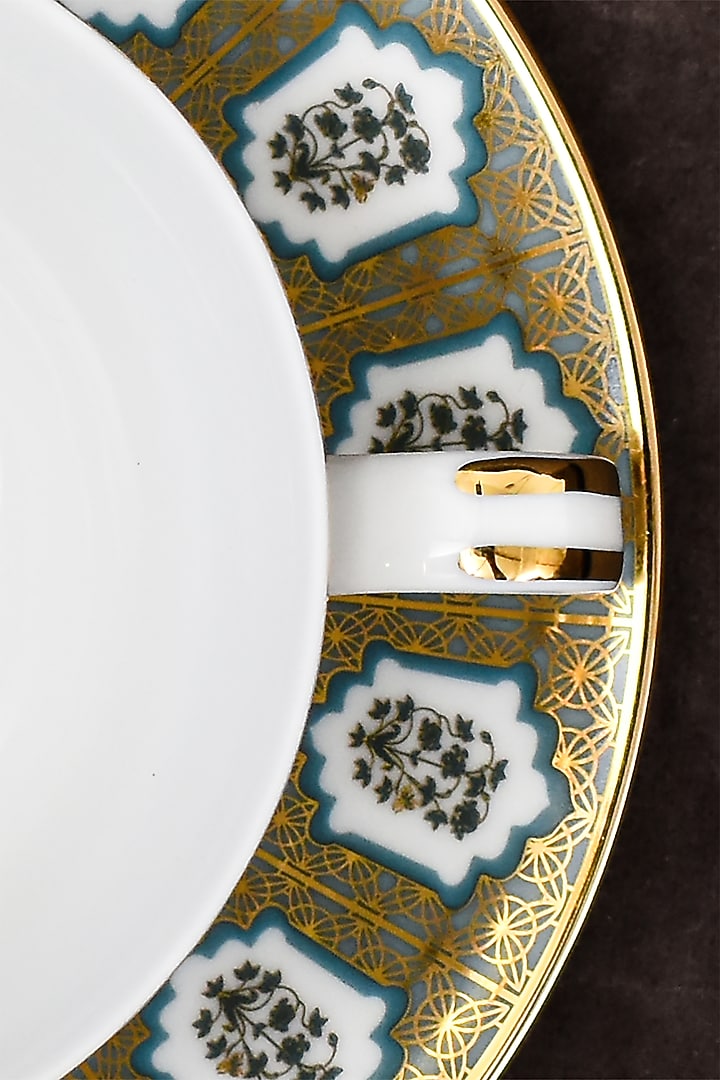 White Porcelain Printed Cup & Saucer Set With Gift Box by ICHKAN at Pernia's Pop Up Shop