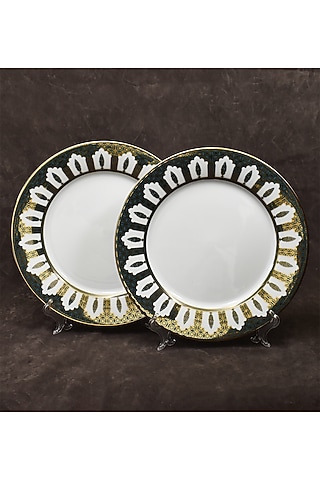 White & Golden Porcelain Printed Dinner Set Of 21 by ICHKAN