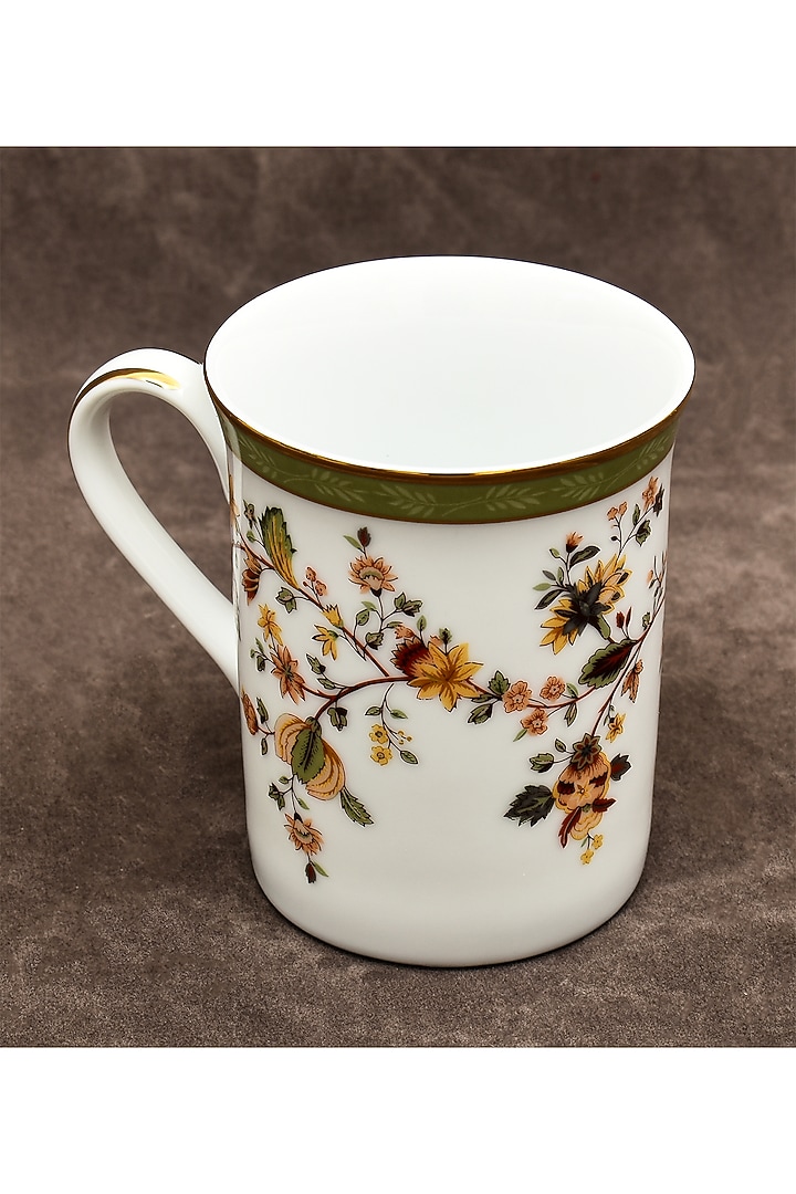 White Porcelain Floral Printed Mug Set by ICHKAN at Pernia's Pop Up Shop