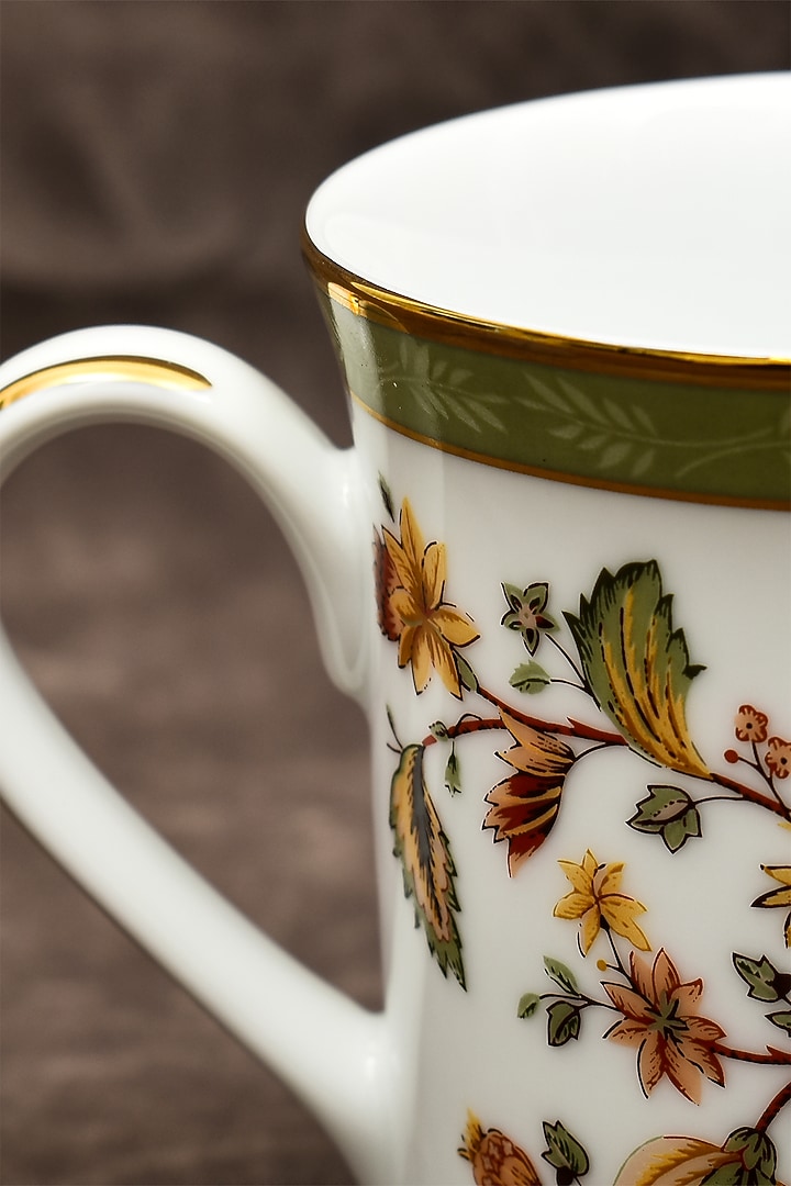White Porcelain Floral Printed Mug Set by ICHKAN at Pernia's Pop Up Shop