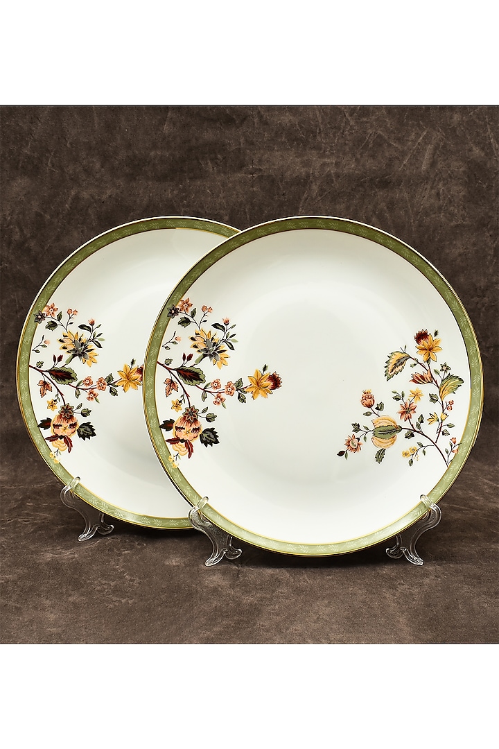 White Porcelain Floral Printed Dinner Set Of 21 by ICHKAN at Pernia's Pop Up Shop