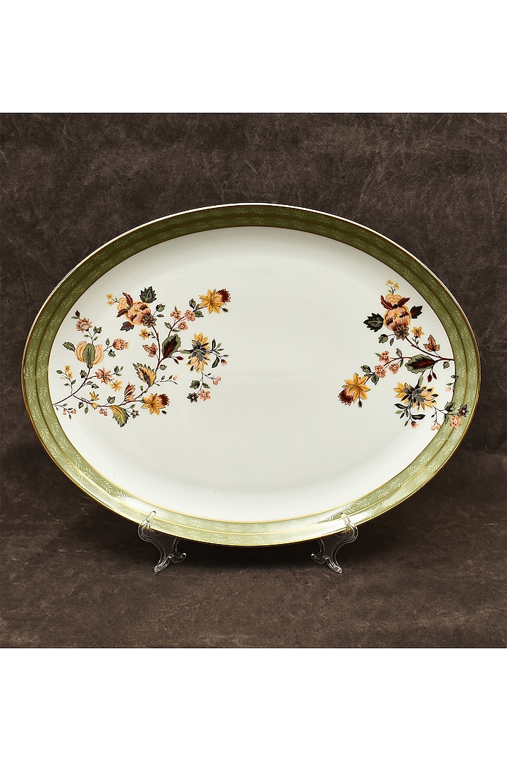 White Porcelain Floral Printed Dinner Set Of 21 by ICHKAN at Pernia's Pop Up Shop