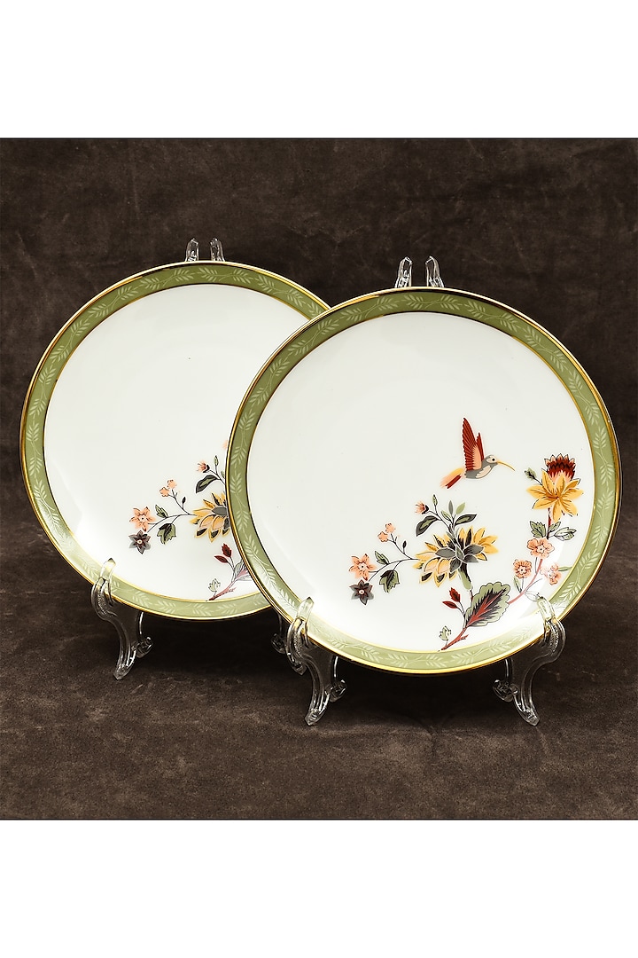 White Porcelain Floral Printed Dinner Set Of 27 by ICHKAN at Pernia's Pop Up Shop