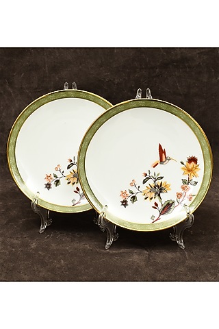 White Porcelain Floral Printed Dinner Set Of 27 by ICHKAN