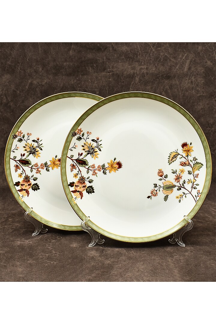 White Porcelain Floral Printed Dinner Set Of 27 by ICHKAN at Pernia's Pop Up Shop