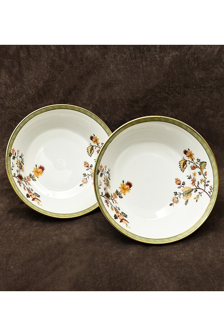 White Porcelain Floral Printed Dinner Set Of 27 by ICHKAN at Pernia's Pop Up Shop