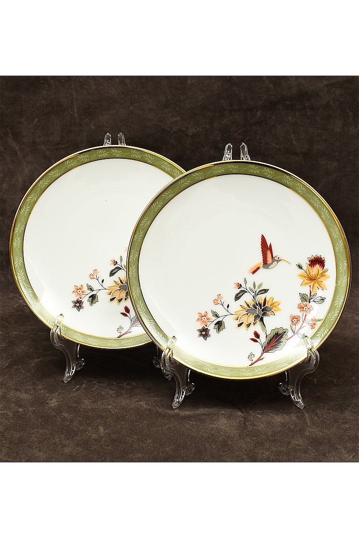 White Porcelain Floral Printed Dinner Set Of 33 by ICHKAN at Pernia's Pop Up Shop